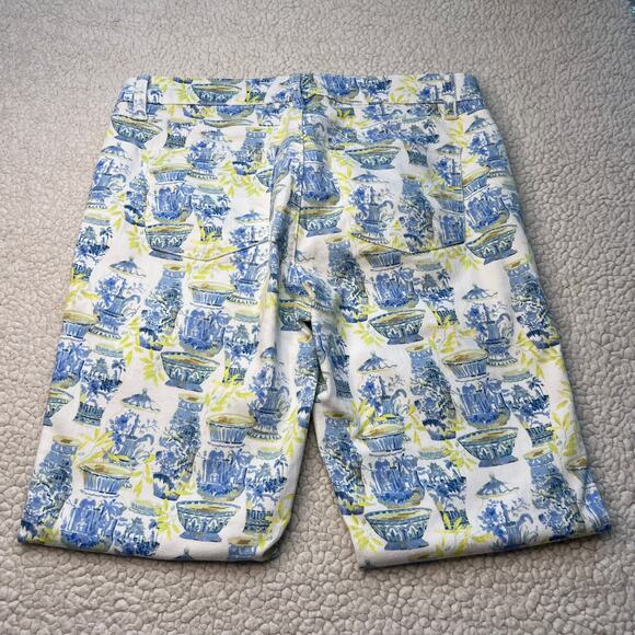 Talbots Slim Ankle Jean Blue Yellow Watercolor Vase Print Size 4 - Picture 7 of 12